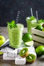 Smoothie with fresh green apple, kiwi and lime. Summer vitamin refreshing beverag Royalty Free Stock Photo