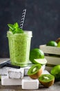 Smoothie with fresh green apple, kiwi and lime. Summer vitamin refreshing beverag