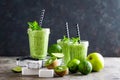 Smoothie with fresh green apple, kiwi and lime. Summer vitamin refreshing beverag