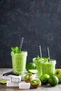 Smoothie with fresh green apple, kiwi and lime. Summer vitamin refreshing beverag