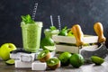 Smoothie with fresh green apple, kiwi and lime. Summer vitamin refreshing beverag