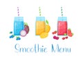 Smoothie fruit cocktail flat illustration set Royalty Free Stock Photo