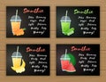 Smoothie fruit cocktail logo flat illustration set