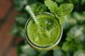 Smoothie garnished with mint on natural background