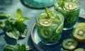 smoothie with kiwi fruit, cucumbers and mint green color,textural surface treatments Royalty Free Stock Photo