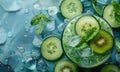 smoothie with kiwi fruit, cucumbers and mint green color,textural surface treatments Royalty Free Stock Photo