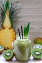 Smoothie of kiwi, pineapple and pears.