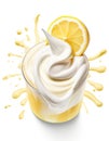Smoothie lemon yogurt with cream and splash on white background. Generative AI
