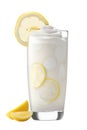 Smoothie lemon yogurt with lemon pieces on cutout PNG transparent background. Generative AI