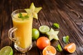 Smoothie with mandarins, carambola and lime