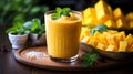 Smoothie with mango in the glass, fresh mango smoothie. mango juice. Horizontal format for advertising, poster. Photo Ai generated Royalty Free Stock Photo