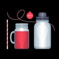 Smoothie and mason jar shaker. Smoothie in can, sticker,