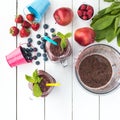 Smoothie in mason`s jars top view Royalty Free Stock Photo