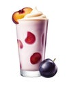 Smoothie plum and cream on a glass with cutout PNG transparent background. Generative AI