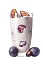 Smoothie plum and milk on cutout PNG transparent background. Generative AI