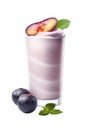 Smoothie plum yogurt on cutout PNG transparent background. Generative AI