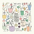 Smoothie and Raw food collection. Hand drawn vector icons Royalty Free Stock Photo