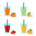 Smoothie shake set glass with organic food fruit cocktail, juice, fresh on isolated background. Vector fruits and berries Royalty Free Stock Photo