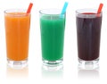 Smoothie vegetable tomato juice in a row isolated