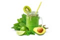 Smoothie vitamin drink made with green fruits and vegetables. Isolated