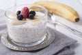 Smoothies with chia seeds and oat flakes with banana and frozen Royalty Free Stock Photo