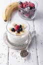 Smoothies with chia seeds and oat flakes with banana and frozen Royalty Free Stock Photo