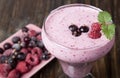 Smoothies of frozen raspberries and black currant .