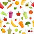 Smoothies and fruits seamless pattern. Cute summer seamless vector pattern background illustration with smoothies and