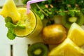 Smoothies of kiwi and pineapple on the table. Top view Royalty Free Stock Photo