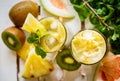 Smoothies of kiwi and pineapple on the table. Top view Royalty Free Stock Photo