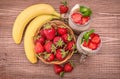 Smoothies with oatmeal ,strawberry, banana in glass jars