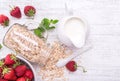 Smoothies with oatmeal ,strawberry in glass jars