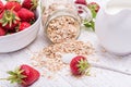 Smoothies with oatmeal ,strawberry in glass jars