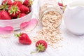 Smoothies with oatmeal ,strawberry in glass jars