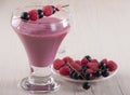 Smoothies of raspberry and blackcurrant with yogurt. Royalty Free Stock Photo