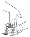 Smoothing a clay container is a pair of hands smoothing, vintage engraving