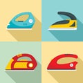 Smoothing iron drag icons set, flat style Royalty Free Stock Photo