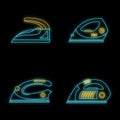 Smoothing iron drag icons set vector neon Royalty Free Stock Photo