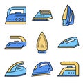 Smoothing-iron icons set line color vector Royalty Free Stock Photo