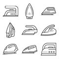 Smoothing-iron icons set, outline style Royalty Free Stock Photo