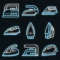 Smoothing-iron icons set vector neon Royalty Free Stock Photo