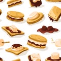 Smore pattern. Seamless print of nostalgic american campfire smores dessert, cracker chocolate graham marshmallow Royalty Free Stock Photo