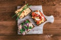 Smorrebrod - danish open sandwich with fish, herring, cheese Royalty Free Stock Photo