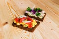 Smorrebrod - danish open sandwich with fish, herring Royalty Free Stock Photo