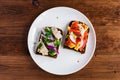 Smorrebrod - danish open sandwich with fish, herring Royalty Free Stock Photo