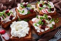 Smorrebrod with fish - danish open faced sandwich Royalty Free Stock Photo