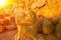 SMount Nemrut the head in front of the statues. The UNESCO World Heritage Site at Mount Nemrut where King Antiochus of Commagene i Royalty Free Stock Photo