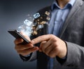 Sms content exchange process, signal format channel, communication module type, cellular interaction method, mobile Royalty Free Stock Photo