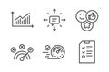 Sms, Correct answer and Graph icons set. Like, Speedometer and Interview signs. Conversation, Speed symbol. Vector Royalty Free Stock Photo
