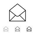 Sms, Email, Mail, Message Bold and thin black line icon set